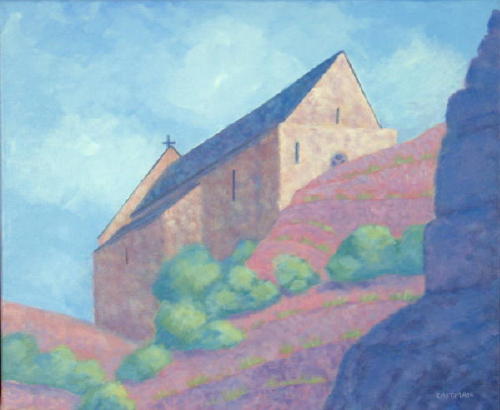 France, Church on Cliff, Dordogne.24x20.JPG